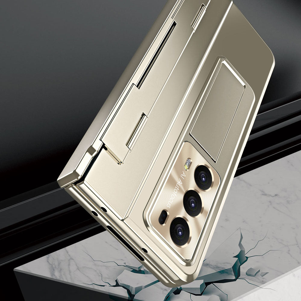For Honor Magic V2 5G Hinge Protection Hard PC Case Kickstand Phone Cover with Tempered Glass Screen Film