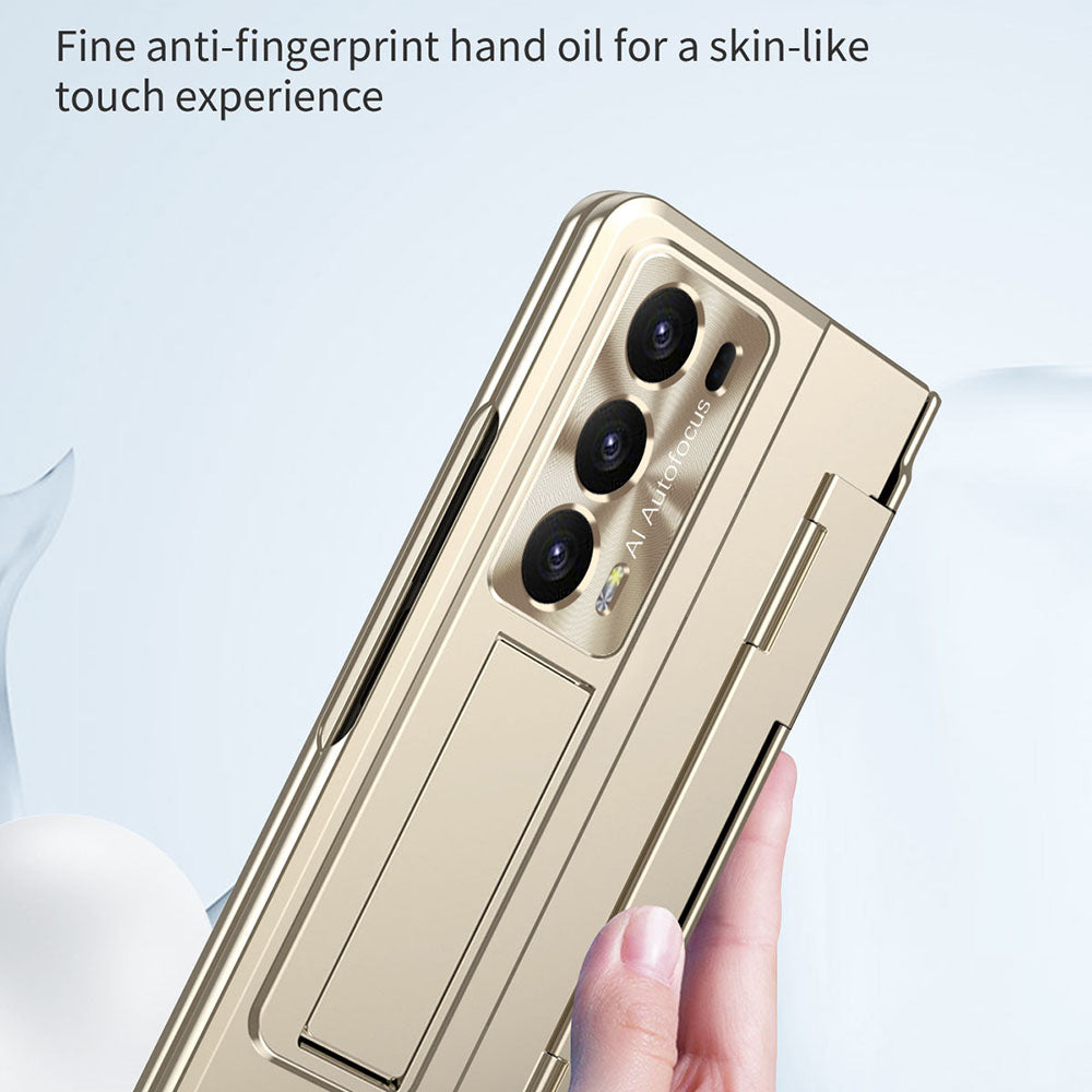 For Honor Magic V2 5G Hinge Protection Hard PC Case Kickstand Phone Cover with Tempered Glass Screen Film