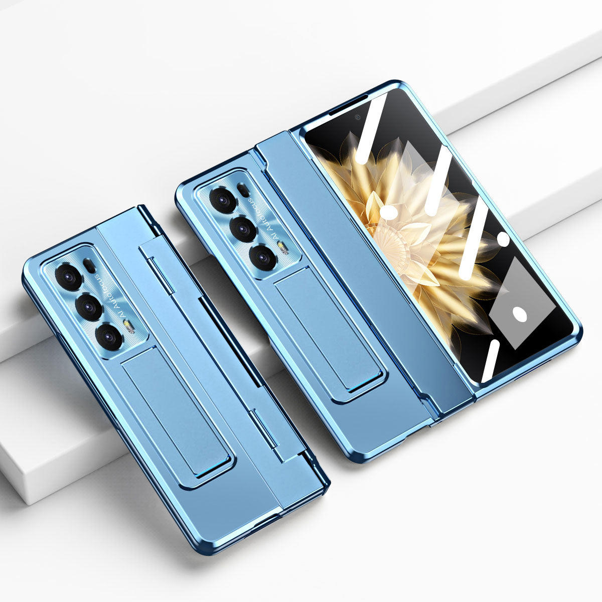 For Honor Magic V2 5G Hinge Protection Hard PC Case Kickstand Phone Cover with Tempered Glass Screen Film