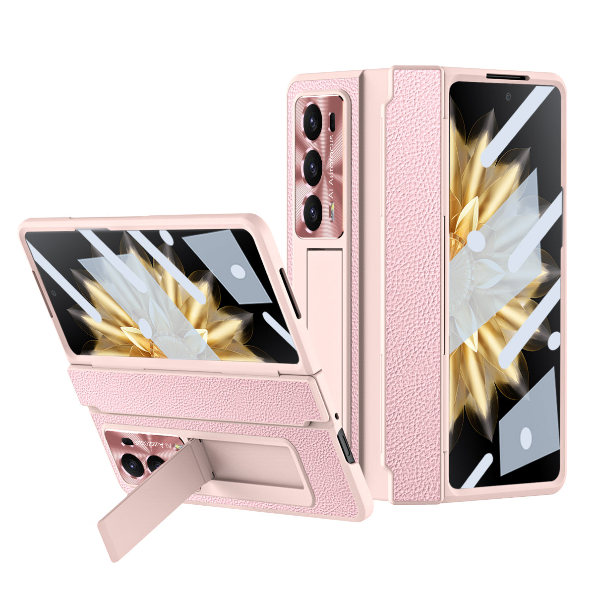 For Honor Magic V2 5G Kickstand Cell Phone Shell Hard PC Cover Case with Tempered Glass Screen Film