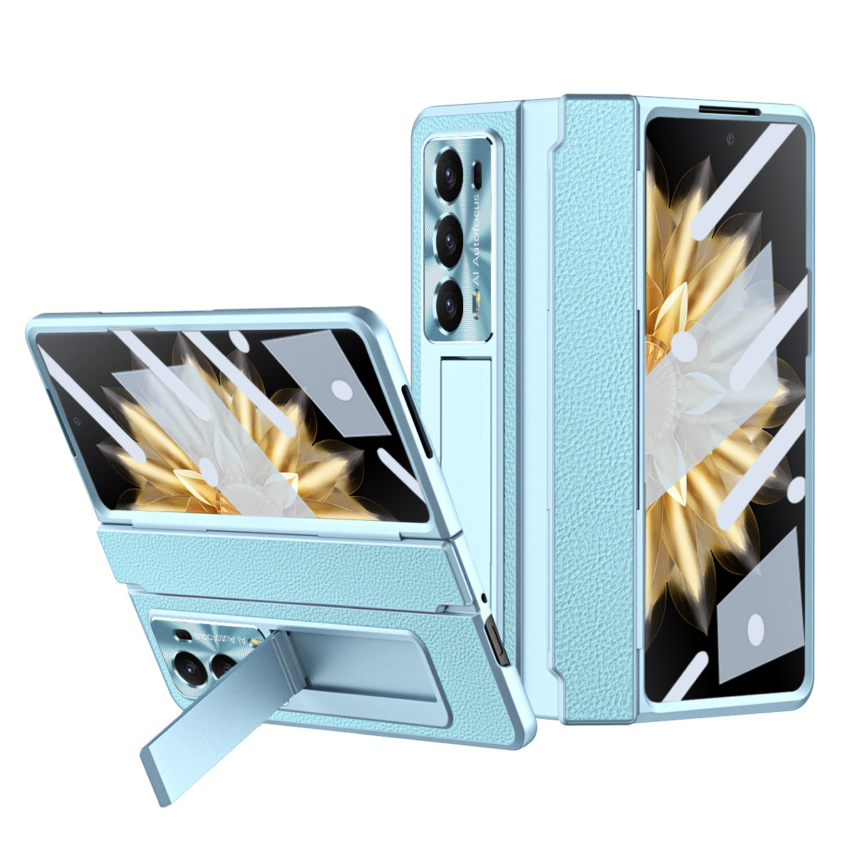 For Honor Magic V2 5G Kickstand Cell Phone Shell Hard PC Cover Case with Tempered Glass Screen Film