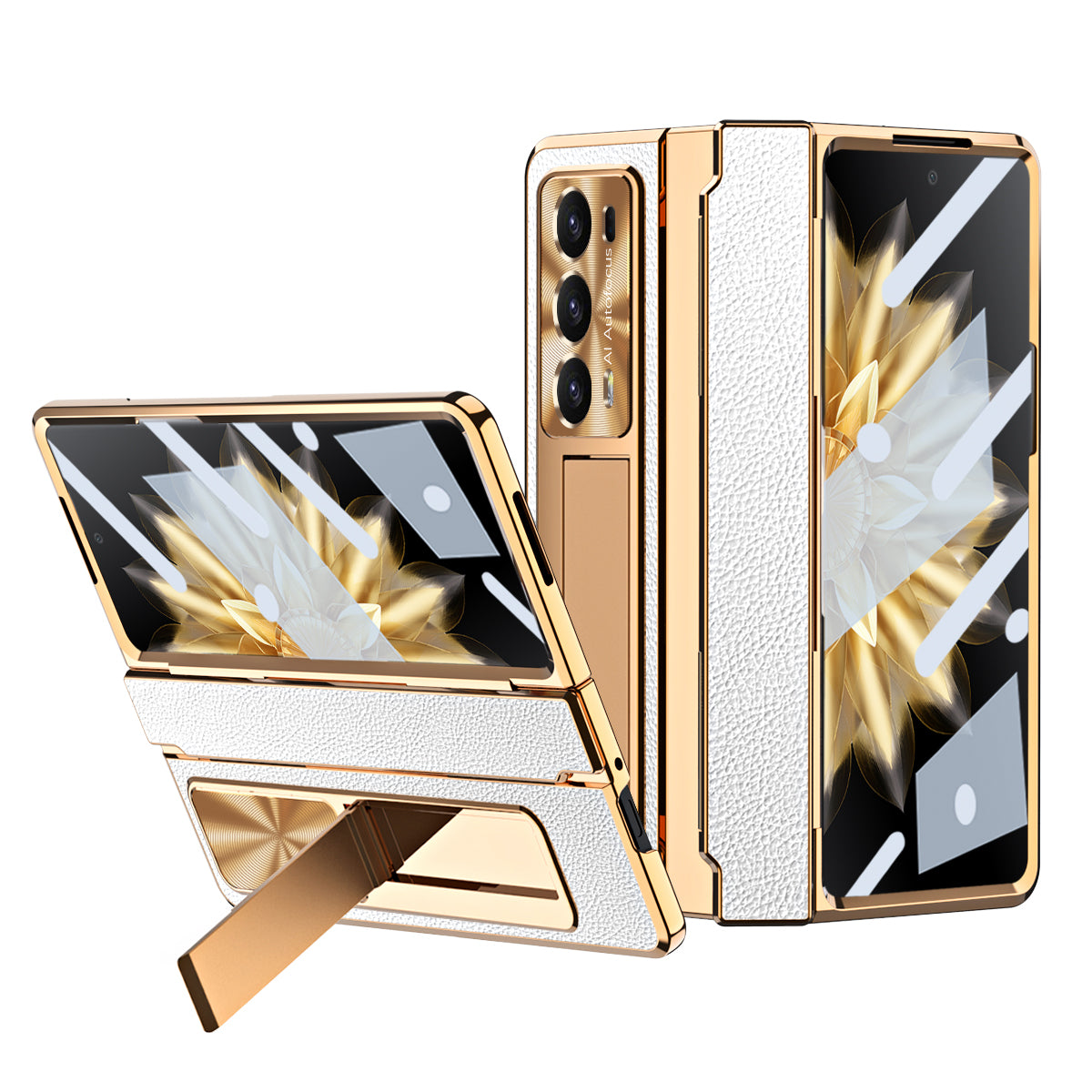 For Honor Magic V2 5G Kickstand Cell Phone Shell Hard PC Cover Case with Tempered Glass Screen Film