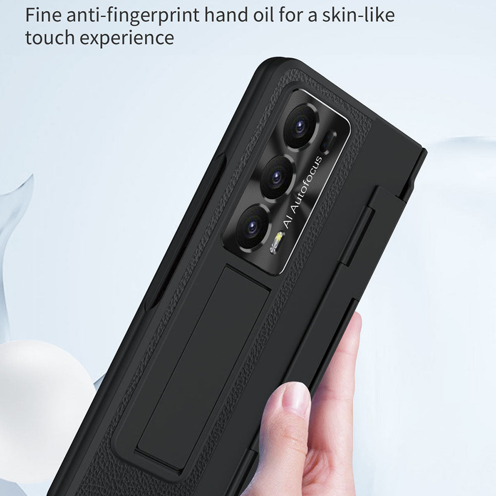 For Honor Magic V2 5G Kickstand Cell Phone Shell Hard PC Cover Case with Tempered Glass Screen Film