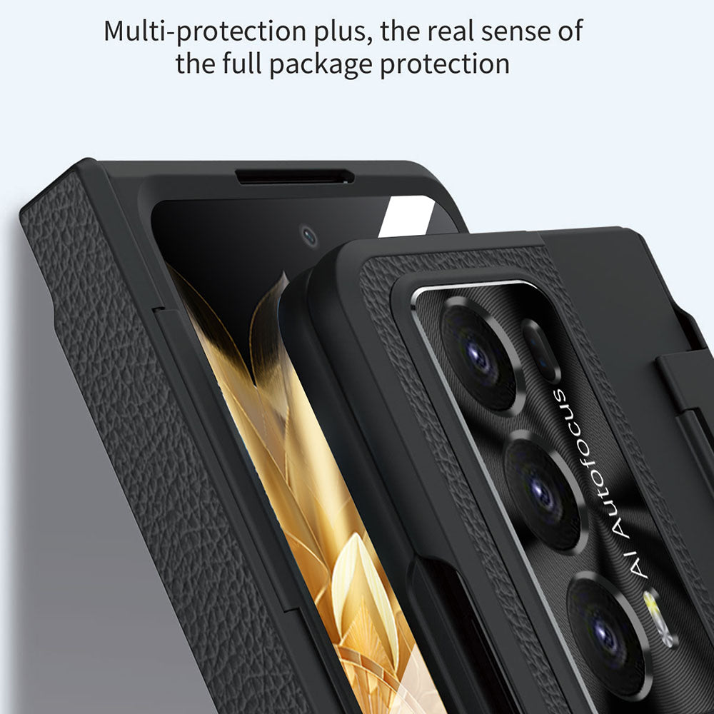 For Honor Magic V2 5G Kickstand Cell Phone Shell Hard PC Cover Case with Tempered Glass Screen Film