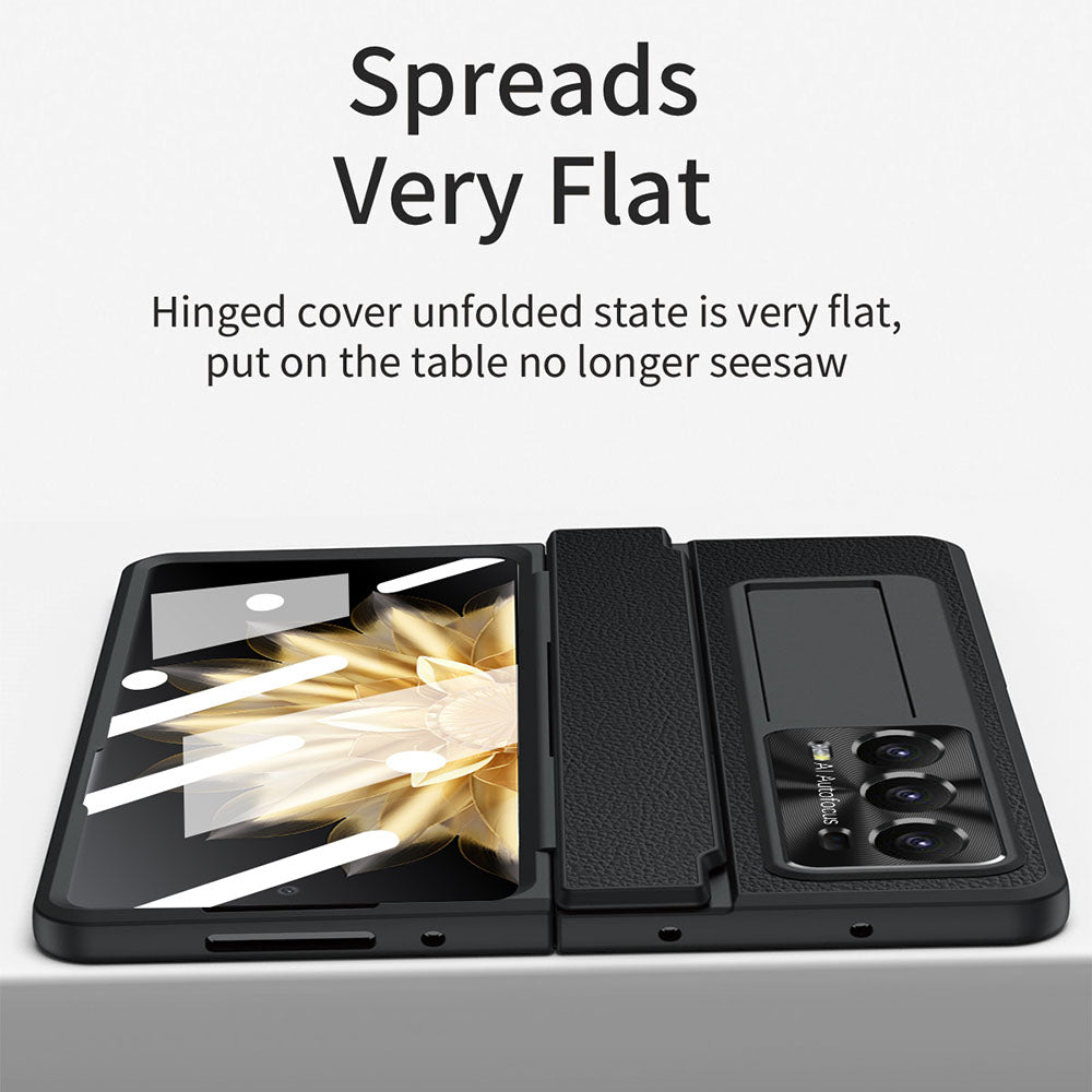 For Honor Magic V2 5G Kickstand Cell Phone Shell Hard PC Cover Case with Tempered Glass Screen Film