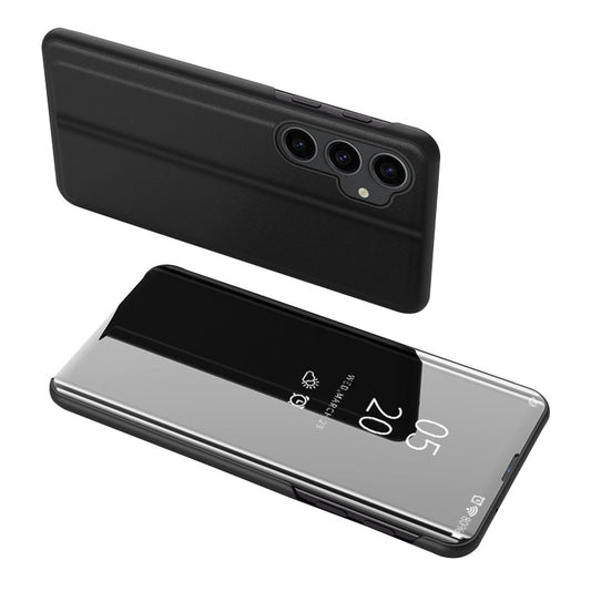 Mirror Surface Shell for Samsung Galaxy S23 FE , Electroplating View Window PU Leather Case Phone Stand Cover