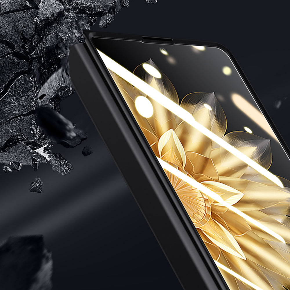 For Honor Magic V2 5G PU Leather + PC Kickstand Phone Case Hinge Protection Skin-touch Cover with Clear Tempered Glass Film