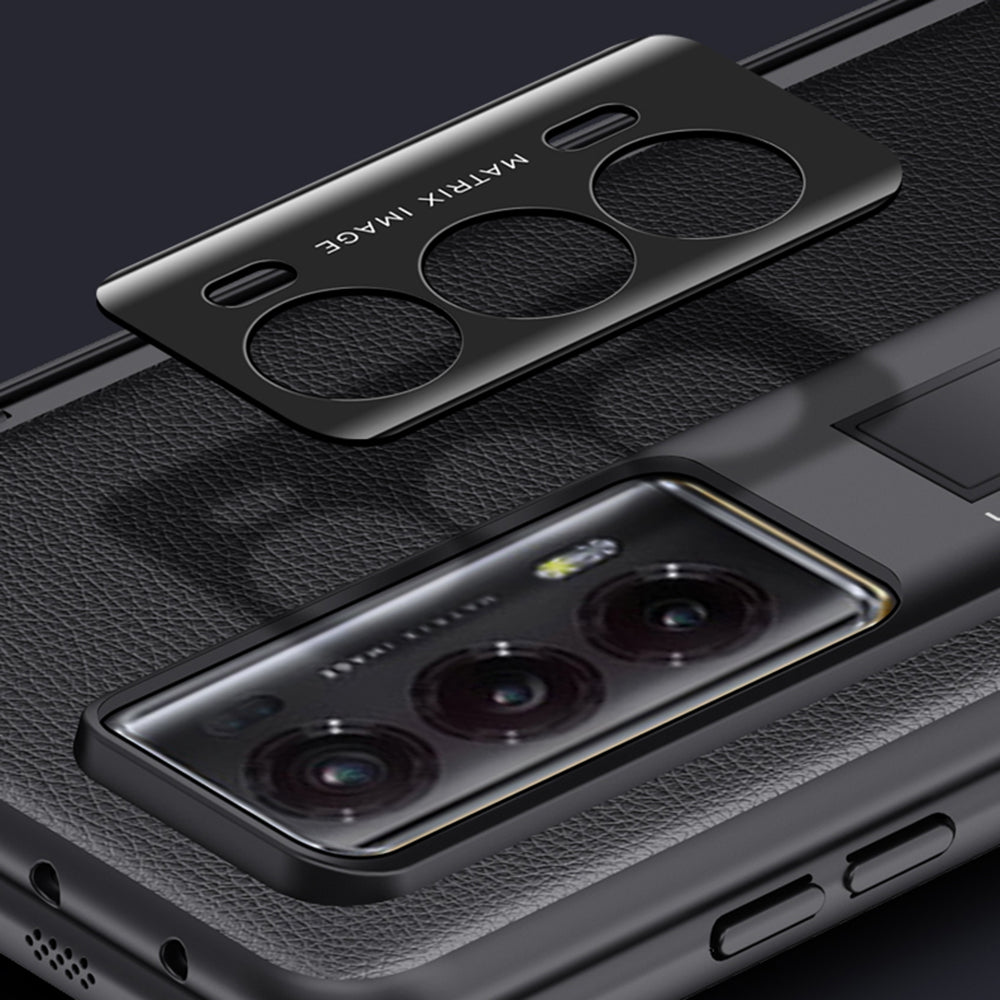 For Honor Magic V2 5G PU Leather + PC Kickstand Phone Case Hinge Protection Skin-touch Cover with Clear Tempered Glass Film
