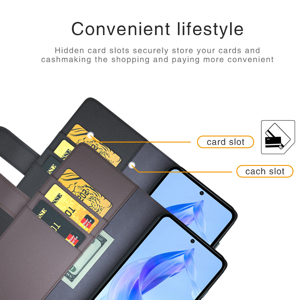 For Honor 90 Lite 5G / X50i 5G Shockproof Phone Case Genuine Split Leather Wallet Stand Cover
