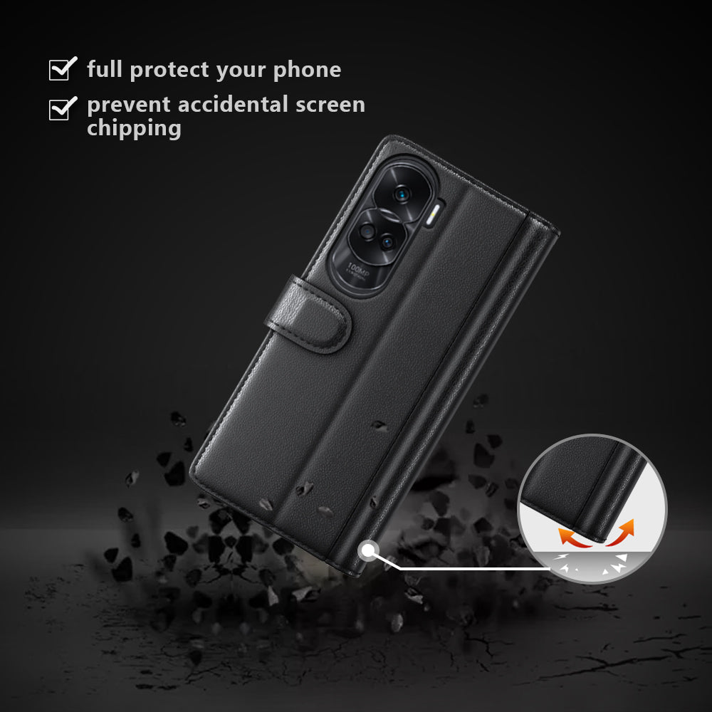 For Honor 90 Lite 5G / X50i 5G Shockproof Phone Case Genuine Split Leather Wallet Stand Cover