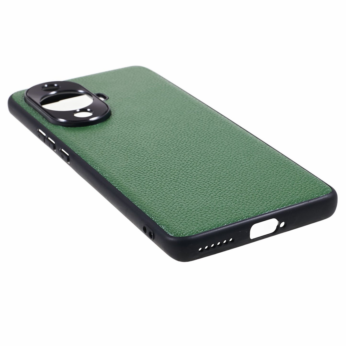For Huawei nova 11 Pro / nova 11 Ultra Litchi Texture Phone Case Genuine Cow Leather + PC+TPU Cover with Metal Camera Guard