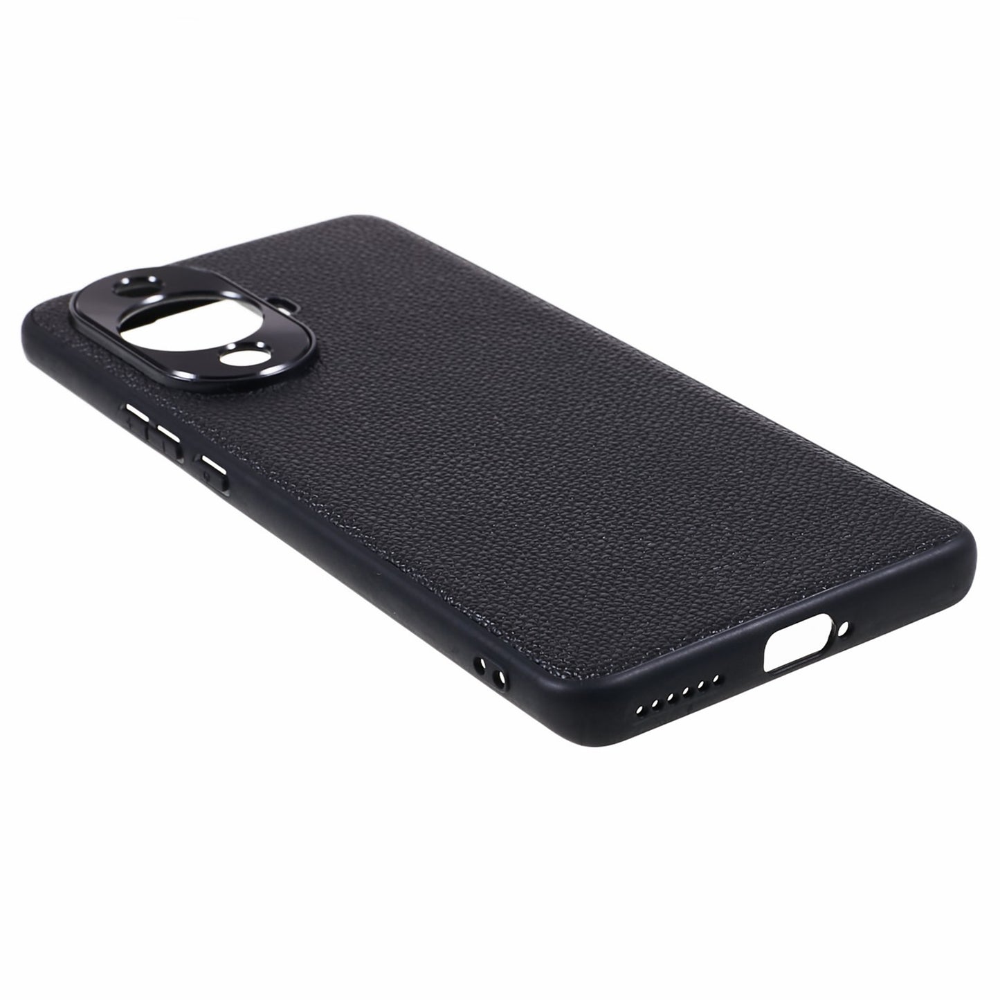 For Huawei nova 11 Pro / nova 11 Ultra Litchi Texture Phone Case Genuine Cow Leather + PC+TPU Cover with Metal Camera Guard