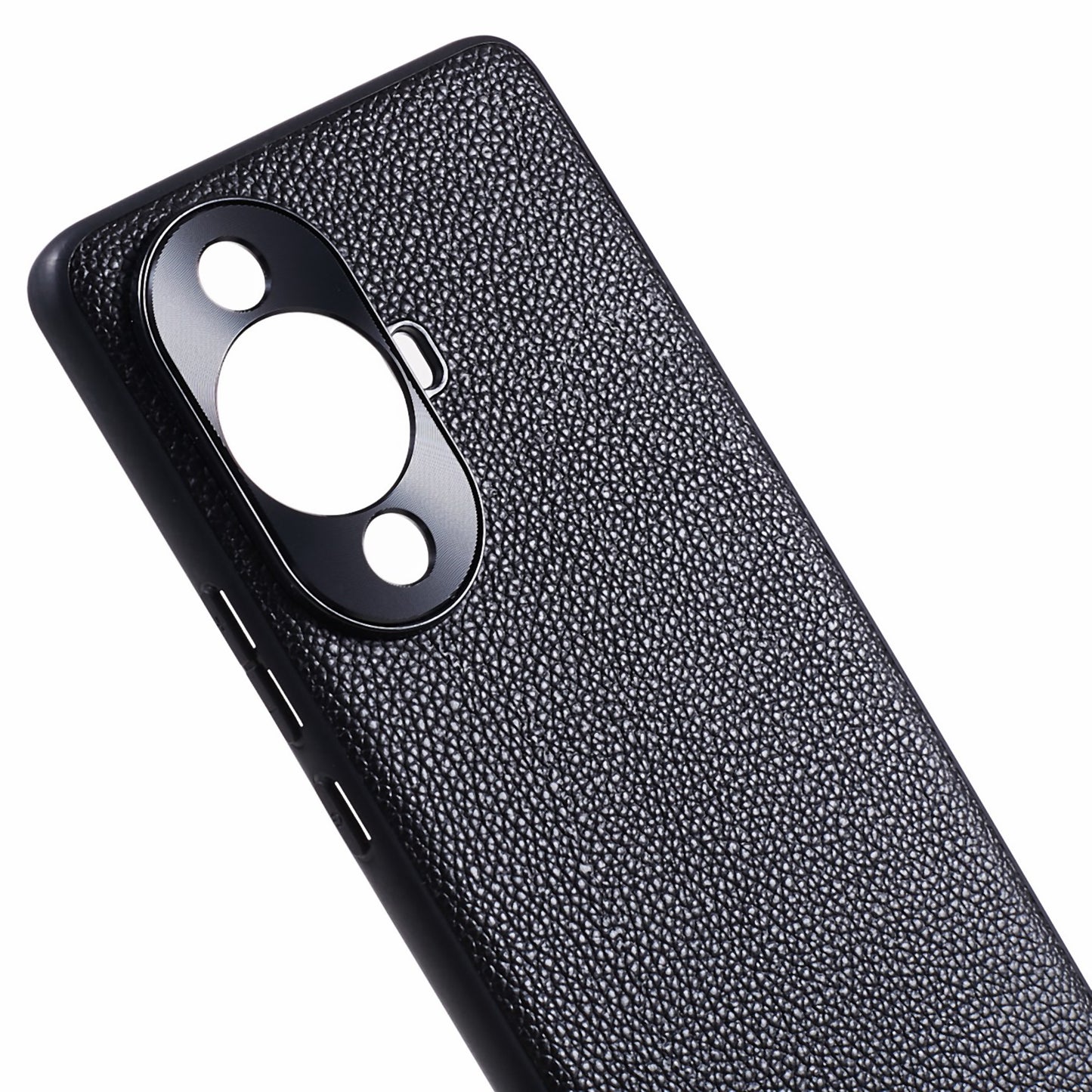 For Huawei nova 11 Pro / nova 11 Ultra Litchi Texture Phone Case Genuine Cow Leather + PC+TPU Cover with Metal Camera Guard