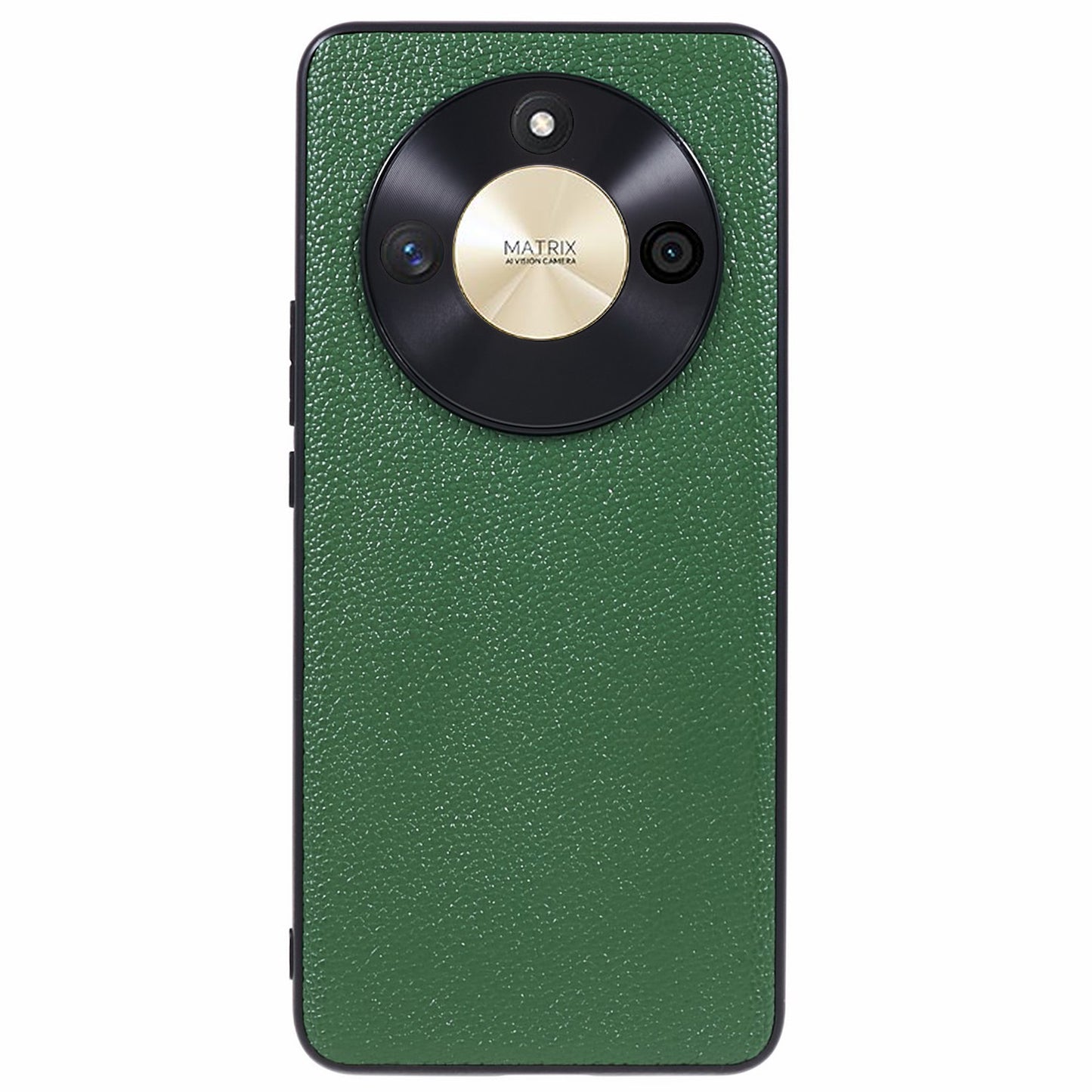 For Honor X50 Genuine Cow Leather Coated PC+TPU Case Metal Camera Frame Litchi Texture Phone Cover