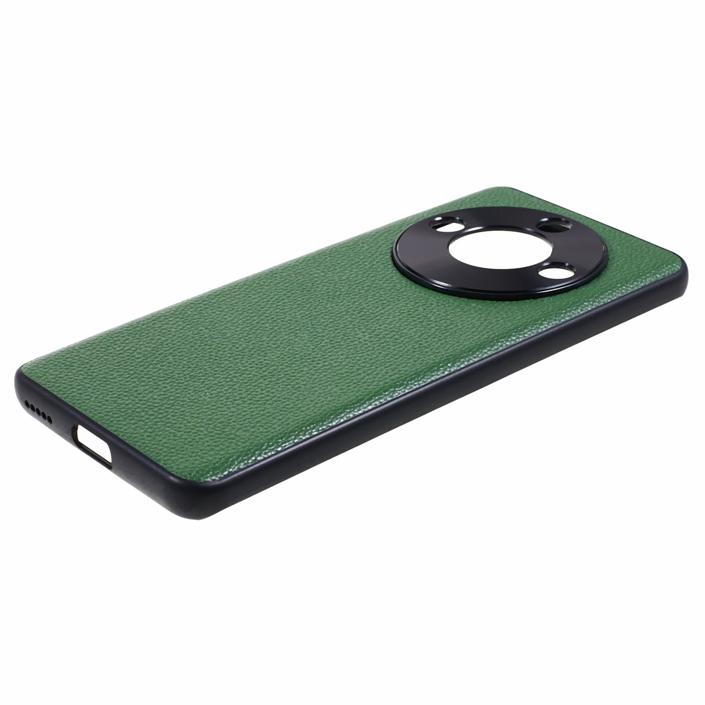 For Honor X50 Genuine Cow Leather Coated PC+TPU Case Metal Camera Frame Litchi Texture Phone Cover