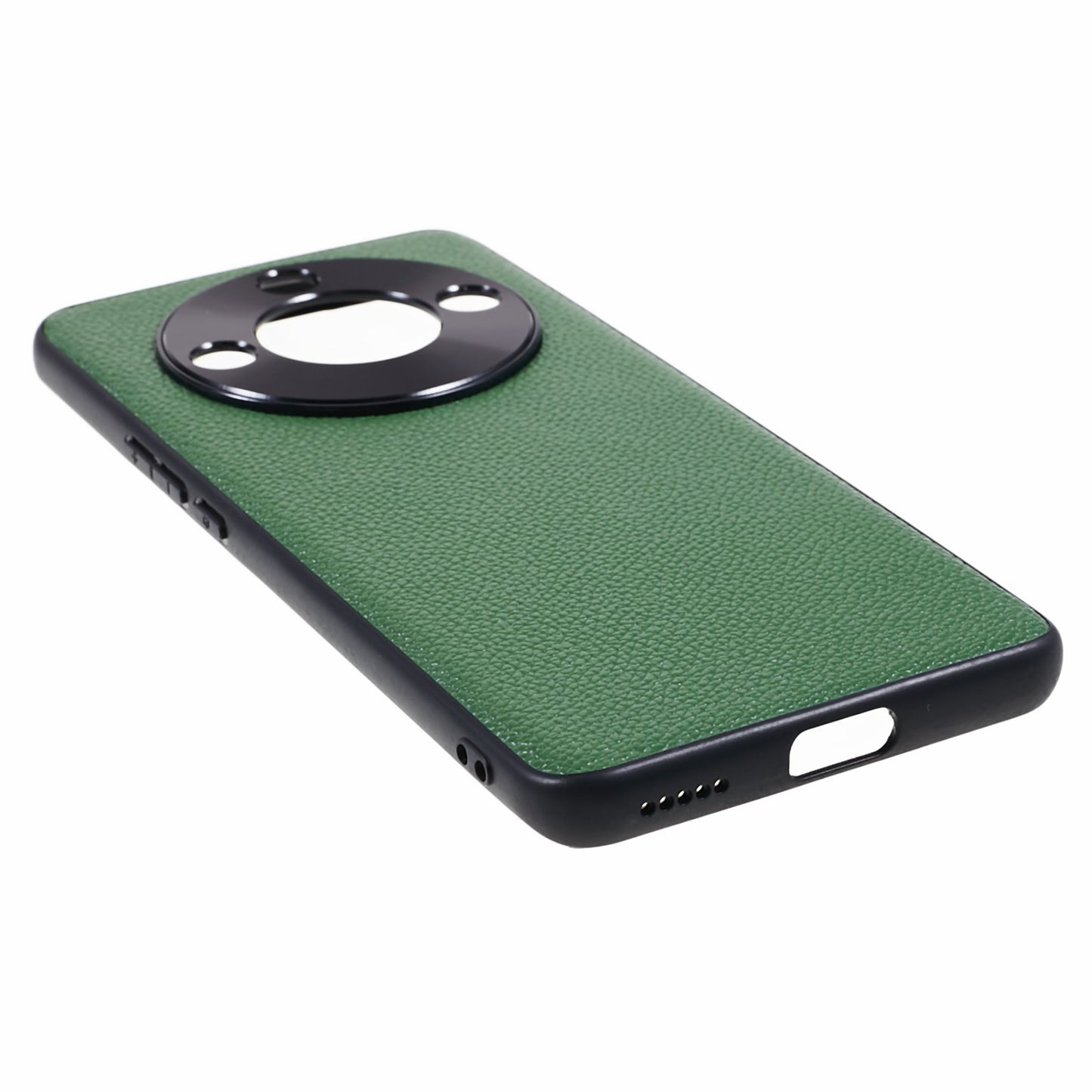 For Honor X50 Genuine Cow Leather Coated PC+TPU Case Metal Camera Frame Litchi Texture Phone Cover
