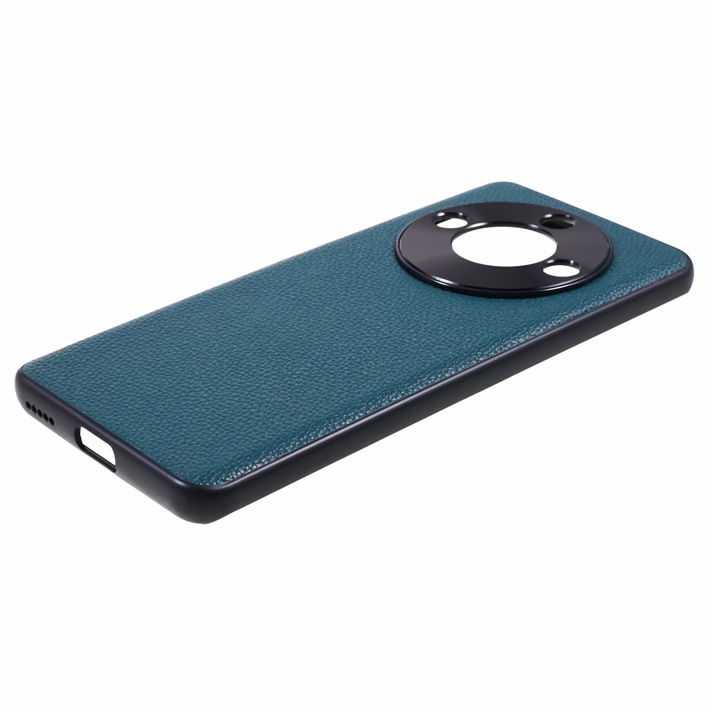 For Honor X50 Genuine Cow Leather Coated PC+TPU Case Metal Camera Frame Litchi Texture Phone Cover