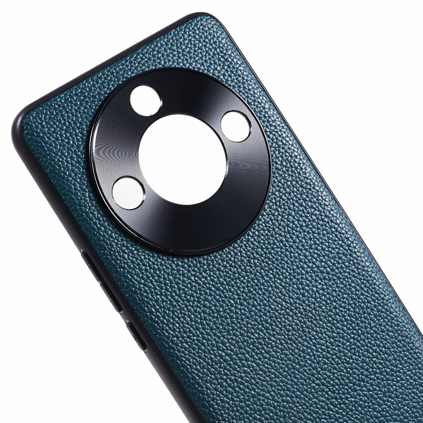 For Honor X50 Genuine Cow Leather Coated PC+TPU Case Metal Camera Frame Litchi Texture Phone Cover