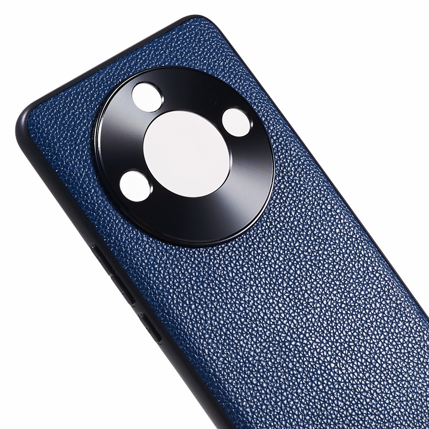 For Honor X50 Genuine Cow Leather Coated PC+TPU Case Metal Camera Frame Litchi Texture Phone Cover