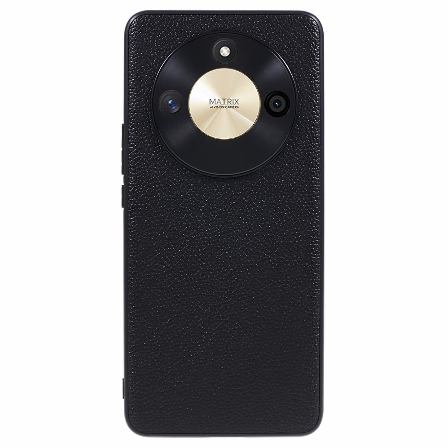 For Honor X50 Genuine Cow Leather Coated PC+TPU Case Metal Camera Frame Litchi Texture Phone Cover