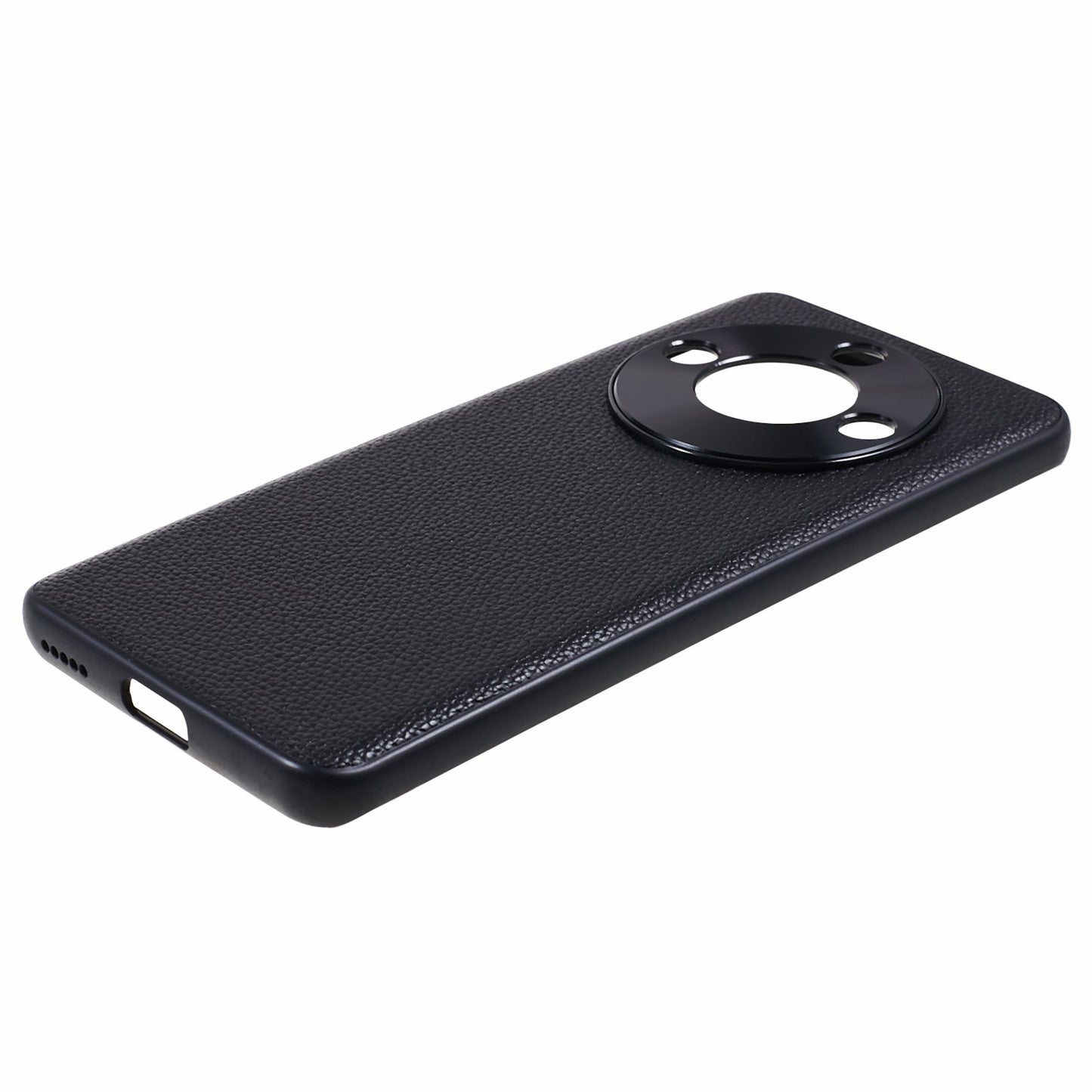 For Honor X50 Genuine Cow Leather Coated PC+TPU Case Metal Camera Frame Litchi Texture Phone Cover