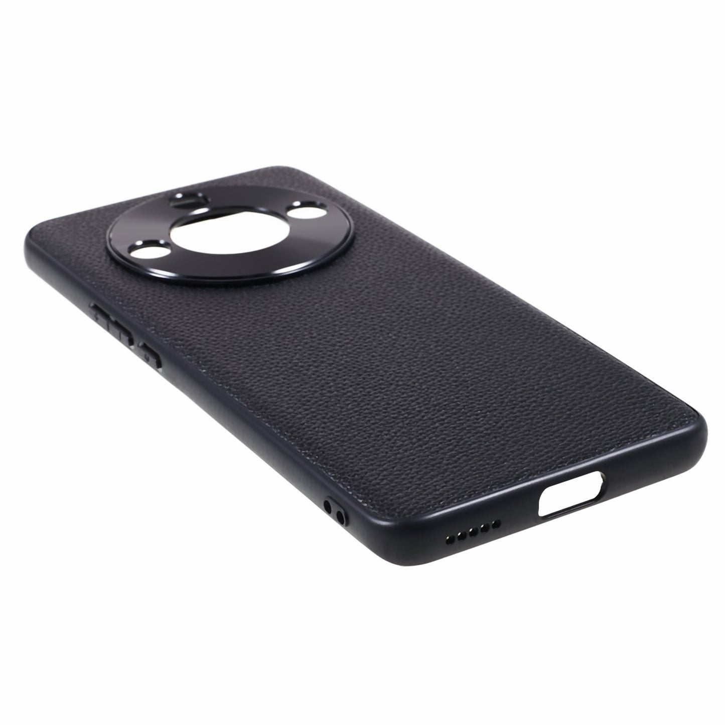 For Honor X50 Genuine Cow Leather Coated PC+TPU Case Metal Camera Frame Litchi Texture Phone Cover
