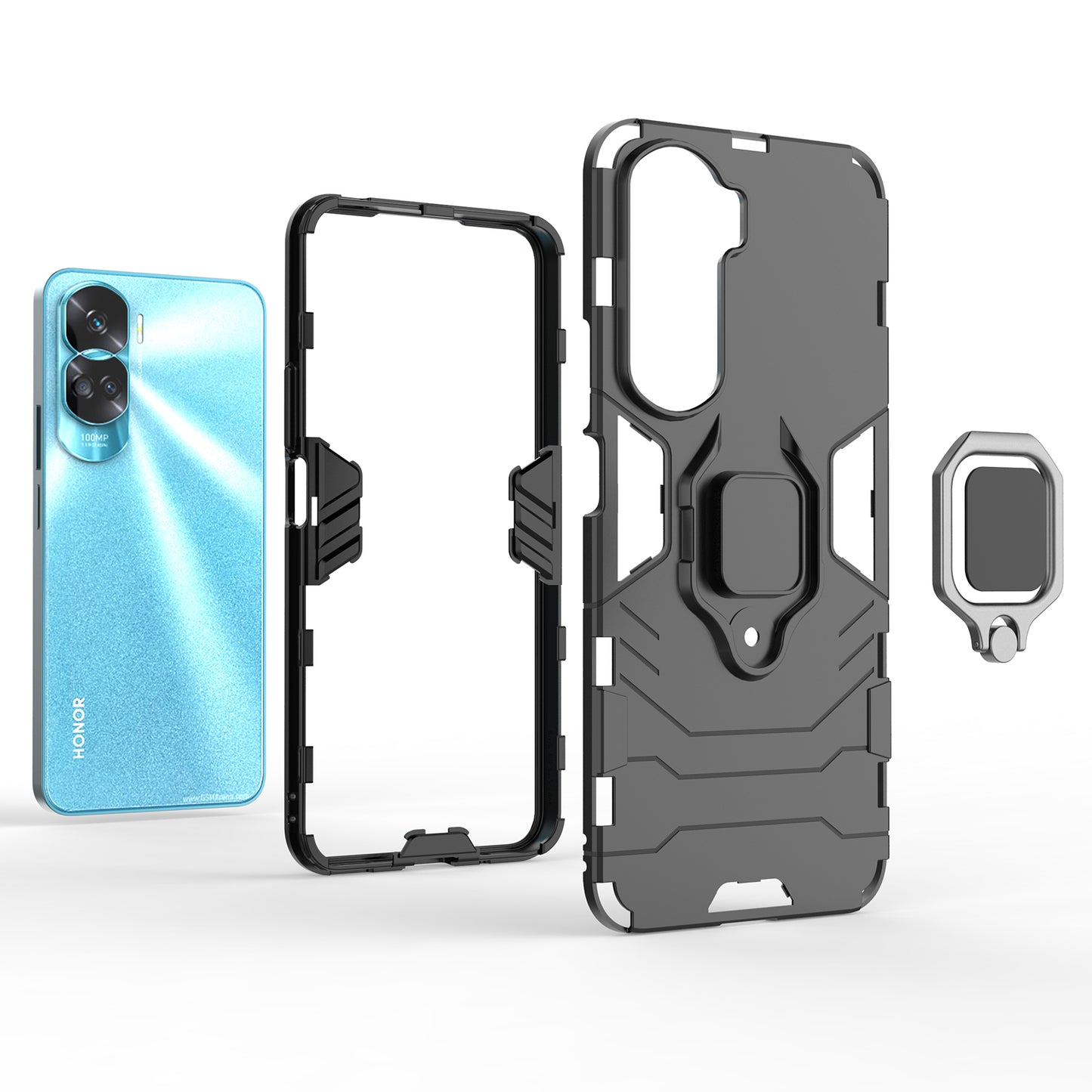 For Honor 90 Lite 5G / X50i 5G Protective Cover Ring Holder Kickstand TPU+PC Phone Case