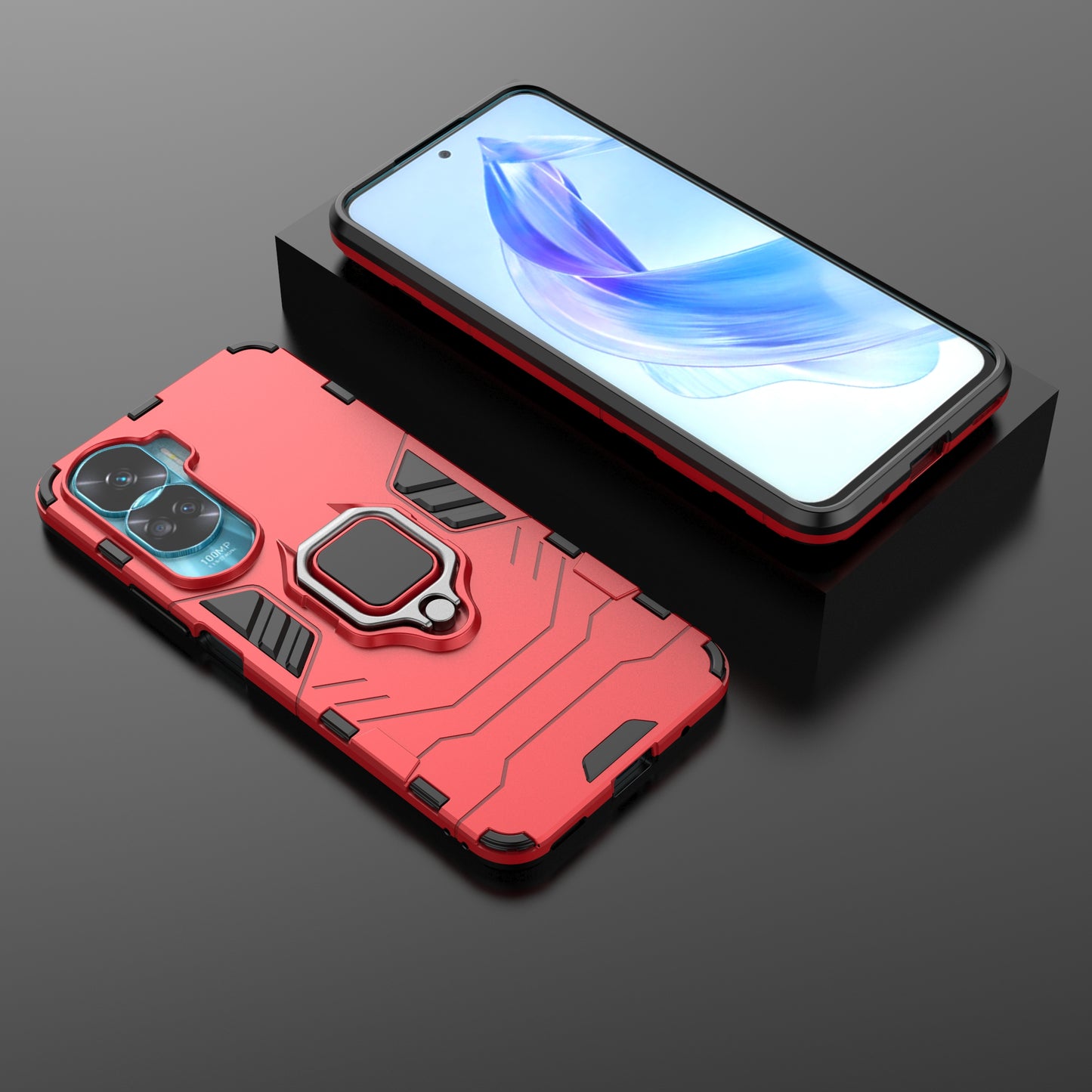 For Honor 90 Lite 5G / X50i 5G Protective Cover Ring Holder Kickstand TPU+PC Phone Case