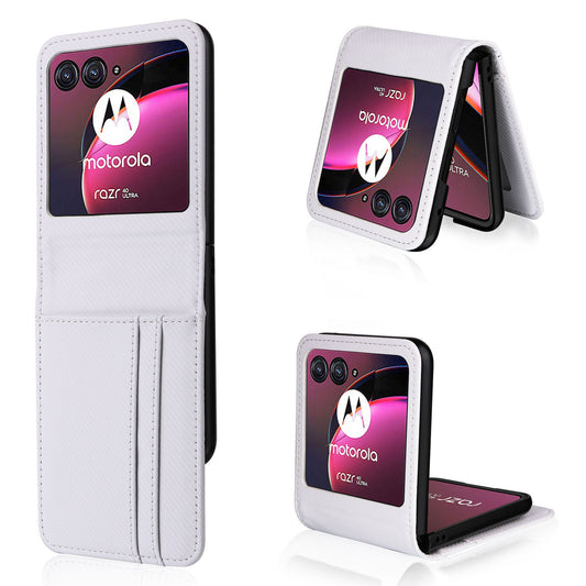 For Motorola Razr 40 Ultra 5G Card Holder Phone Case Carbon Fiber Texture PU Leather+PC Cover