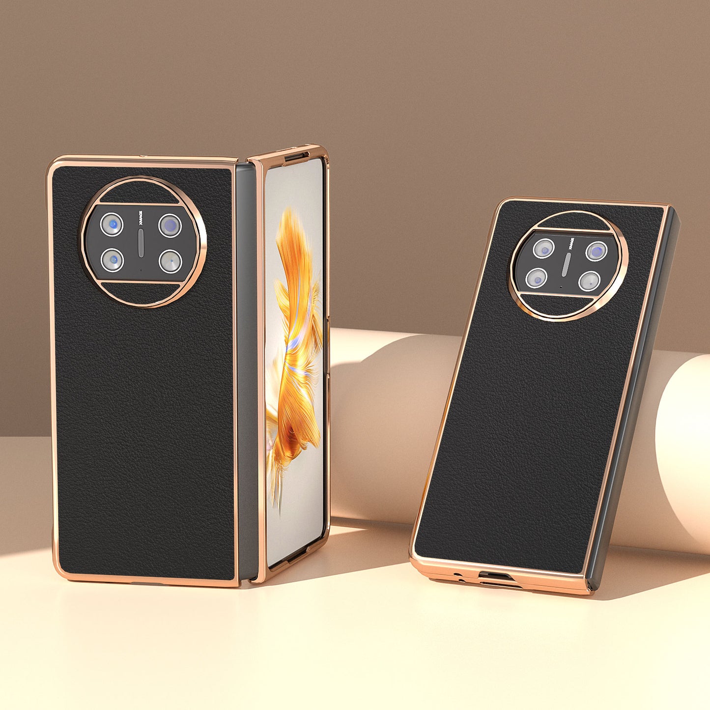 For Huawei Mate X3 5G Genuine Cow Leather + PC Case Electroplating Protective Phone Cover