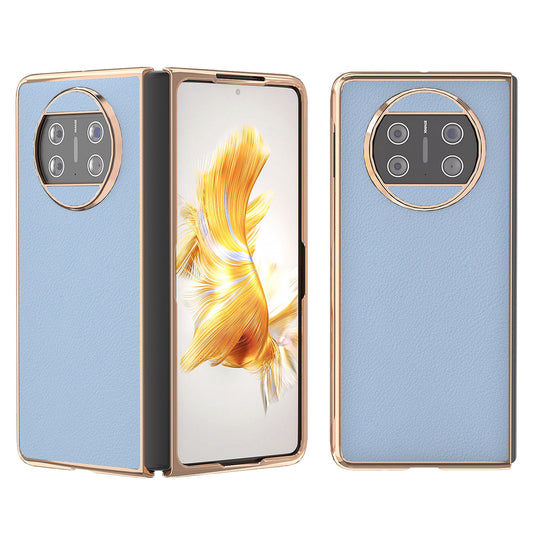 For Huawei Mate X3 5G Genuine Cow Leather + PC Case Electroplating Protective Phone Cover