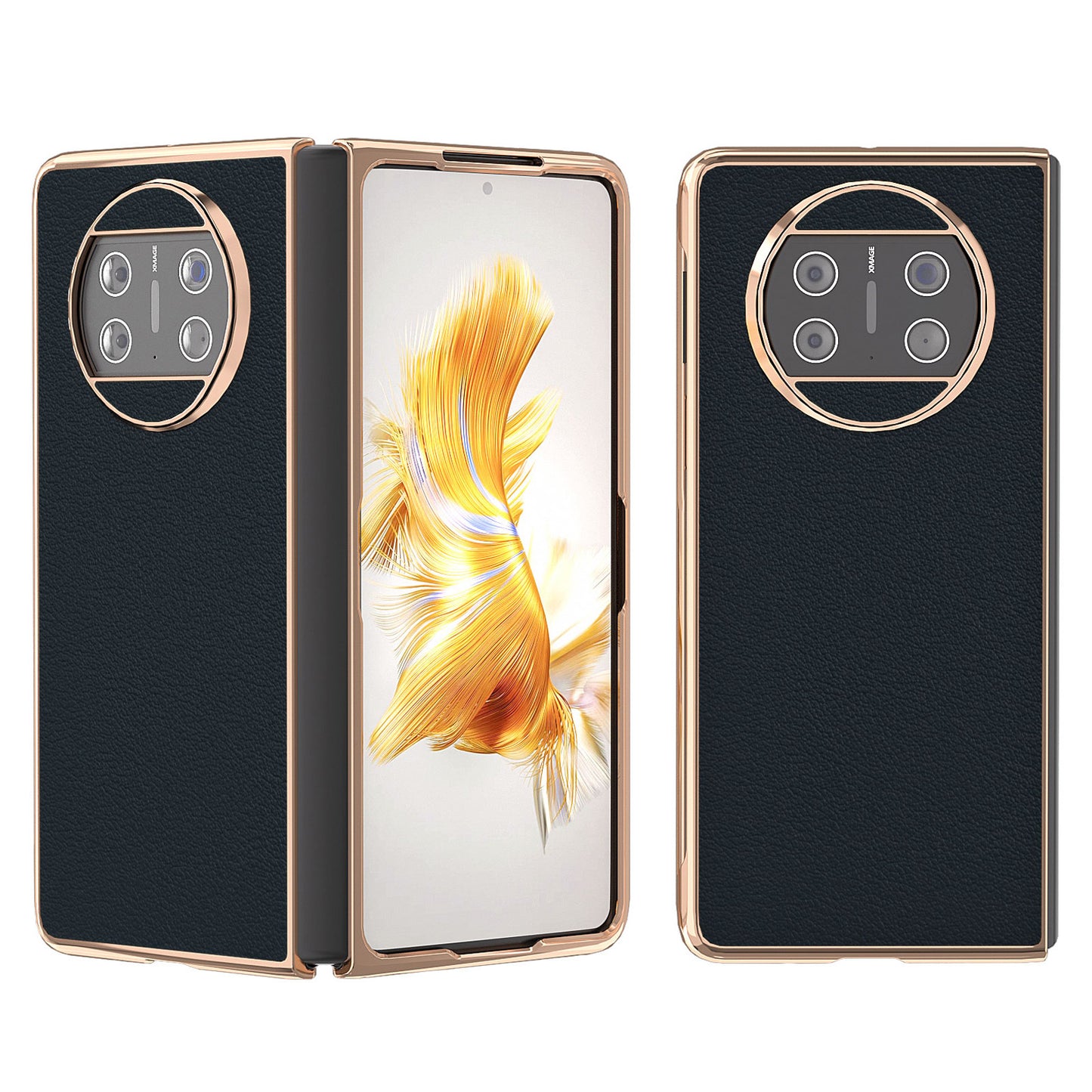 For Huawei Mate X3 5G Genuine Cow Leather + PC Case Electroplating Protective Phone Cover