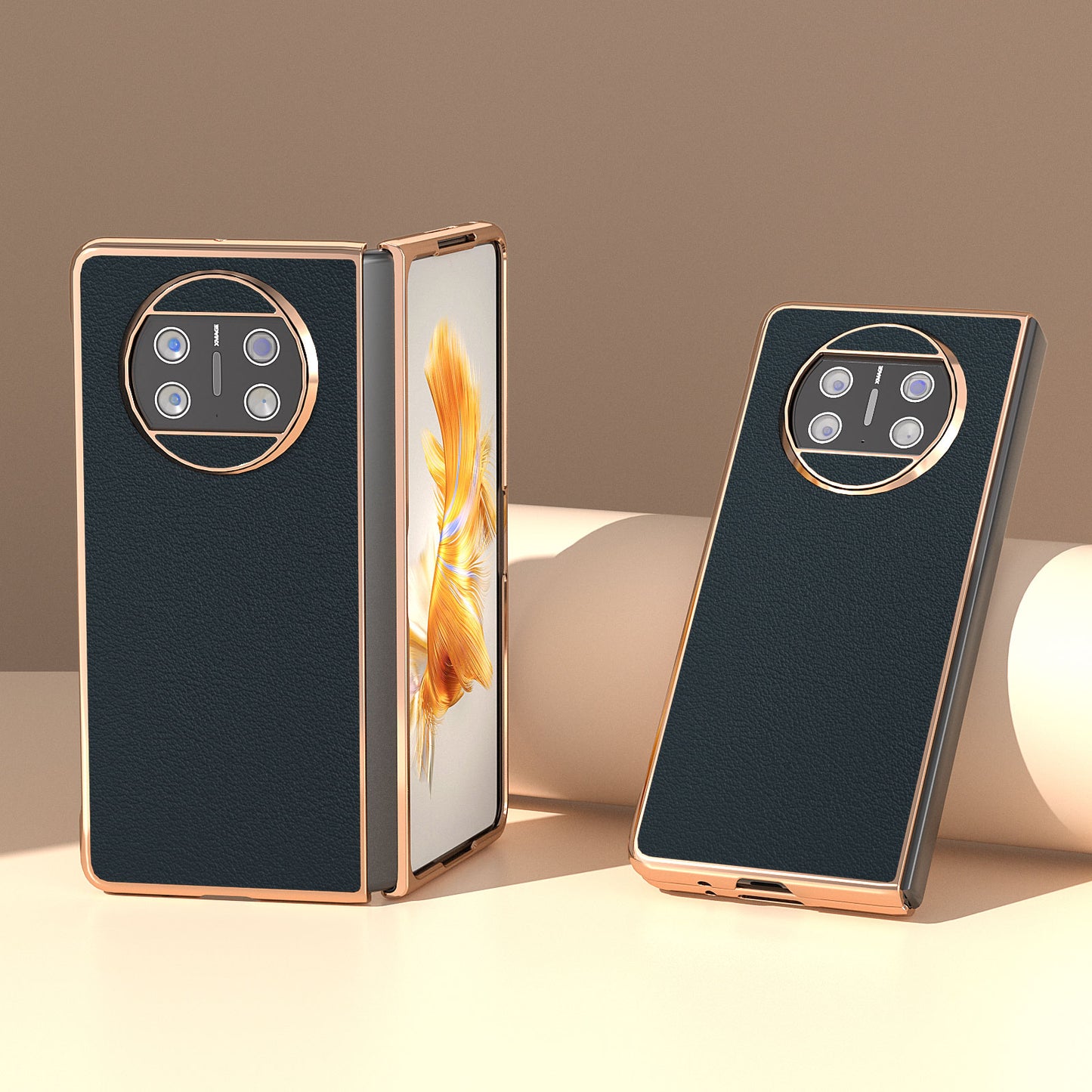 For Huawei Mate X3 5G Genuine Cow Leather + PC Case Electroplating Protective Phone Cover