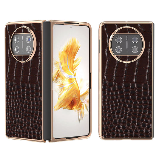 For Huawei Mate X3 5G Crocodile Pattern Phone Case Genuine Cow Leather + PC Electroplating Cover