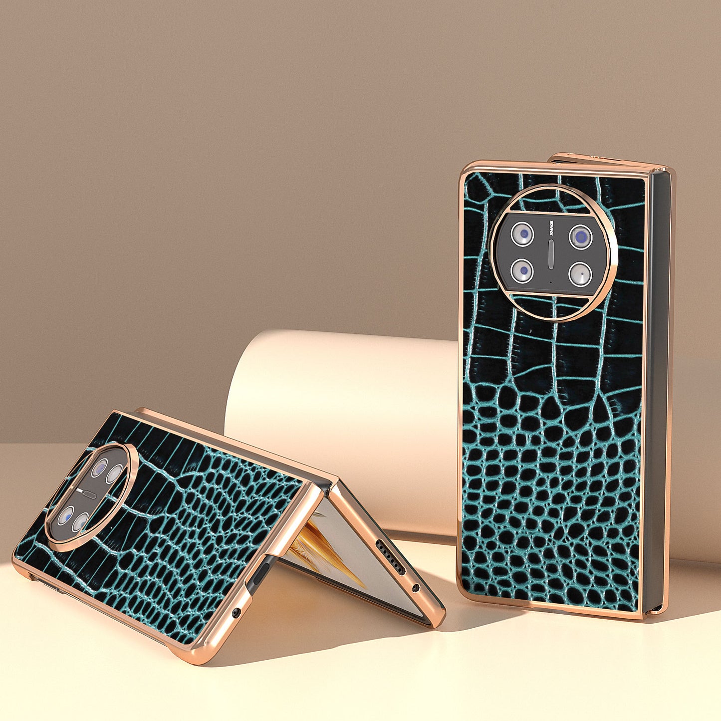 For Huawei Mate X3 5G Crocodile Pattern Phone Case Genuine Cow Leather + PC Electroplating Cover