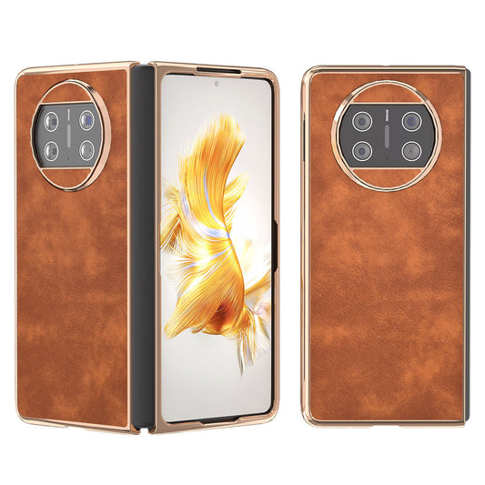 For Huawei Mate X3 5G Electroplating Folding Phone Case Textured PU Leather Coated Hard PC Phone Cover