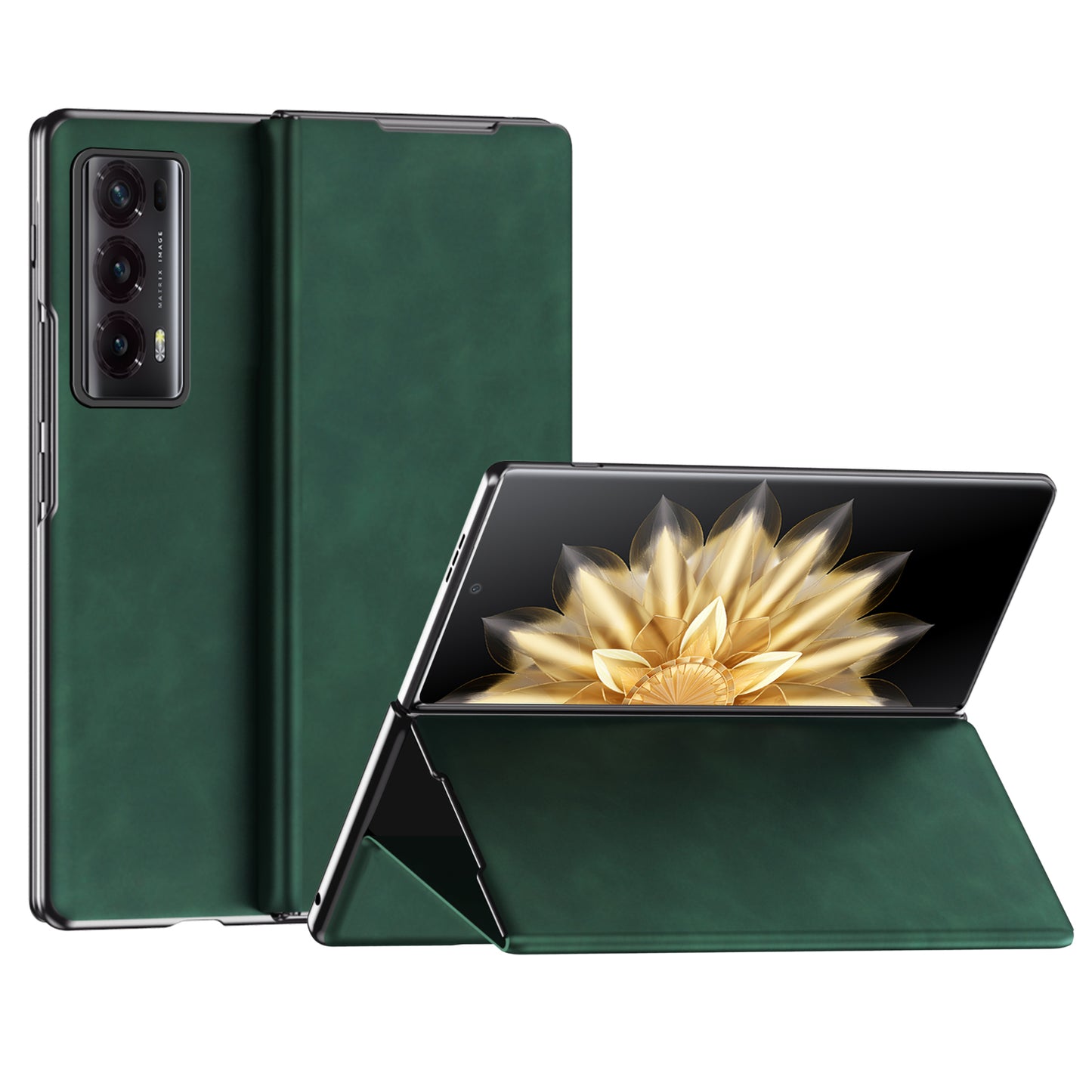 For Honor Magic V2 5G Folding Phone Case Nappa Texture PU Leather + PC Stand Cover