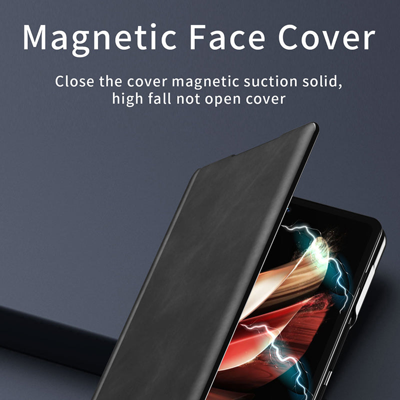 For Honor Magic V2 5G Folding Phone Case Nappa Texture PU Leather + PC Stand Cover