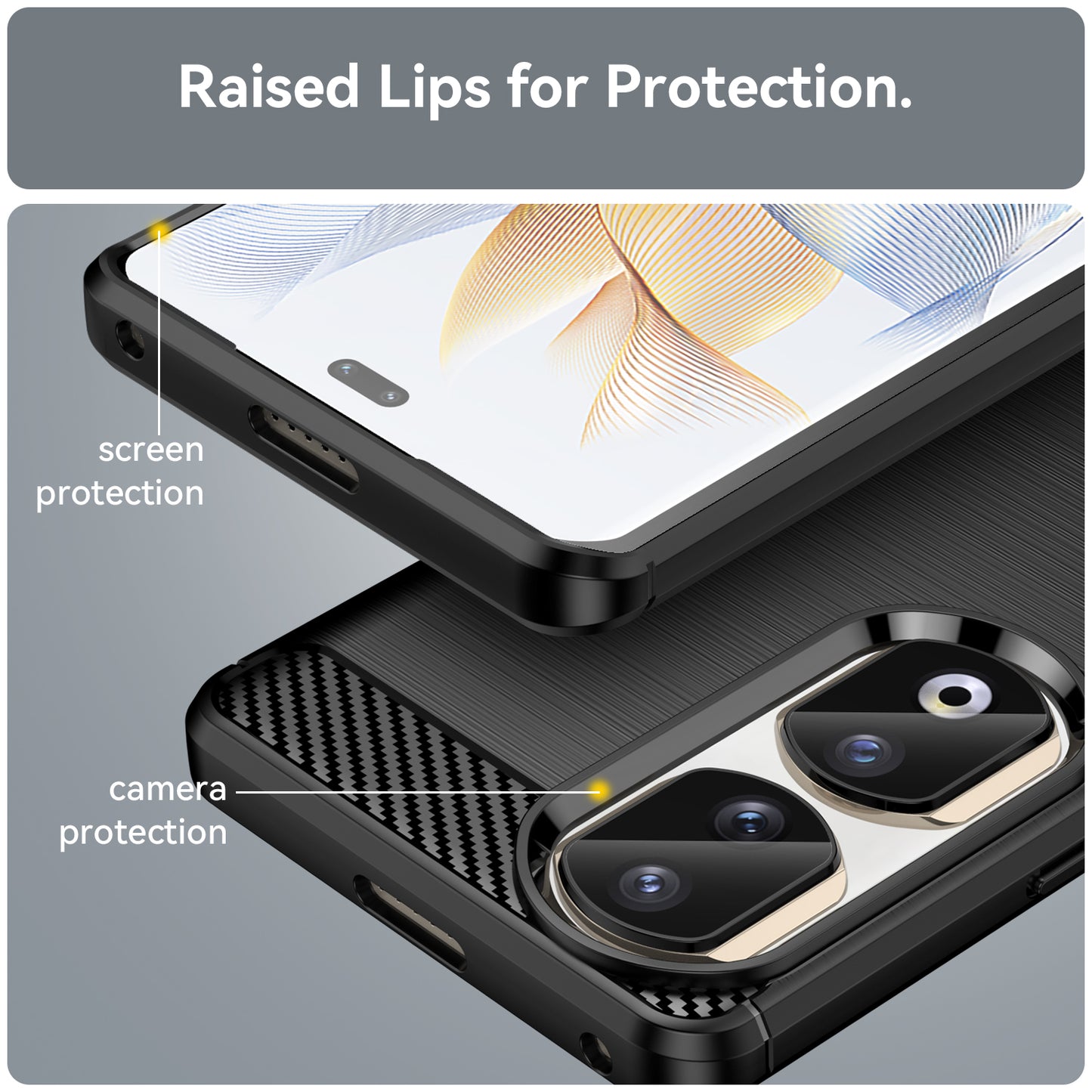 For Honor 90 Pro Carbon Fiber Texture Phone Case Soft TPU Brushed Anti-fall Cover