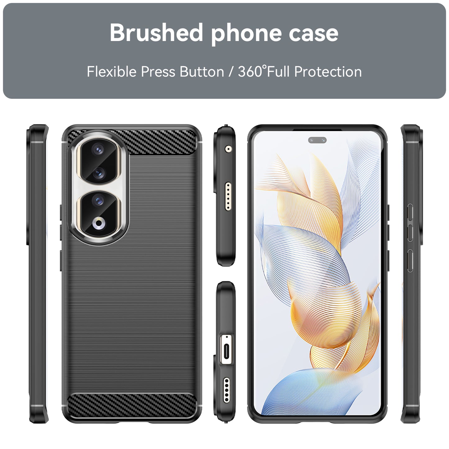 For Honor 90 Pro Carbon Fiber Texture Phone Case Soft TPU Brushed Anti-fall Cover