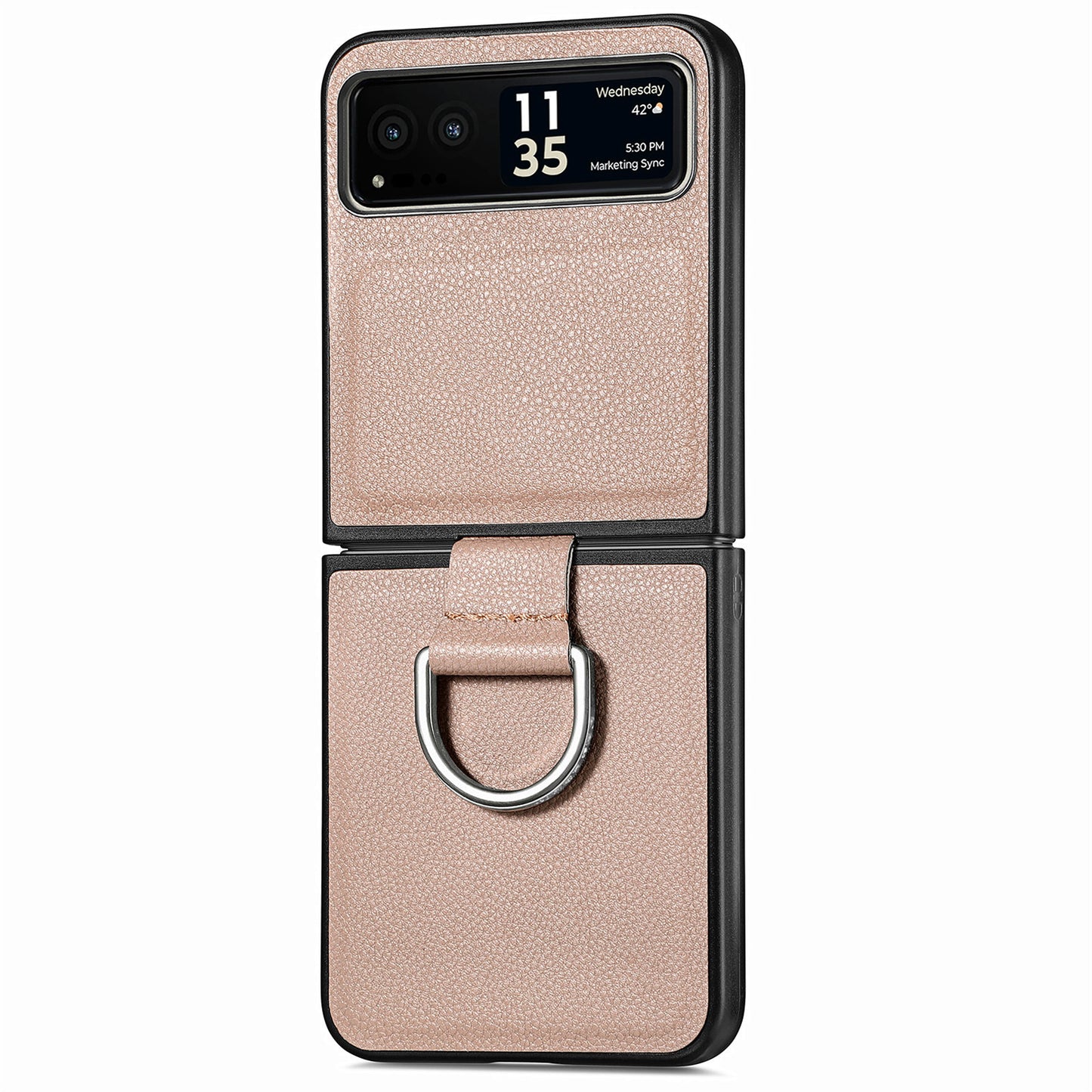 Finger Ring Holder Phone Case for Motorola Razr 40 5G , Litchi Texture Leather Coated PC Cover