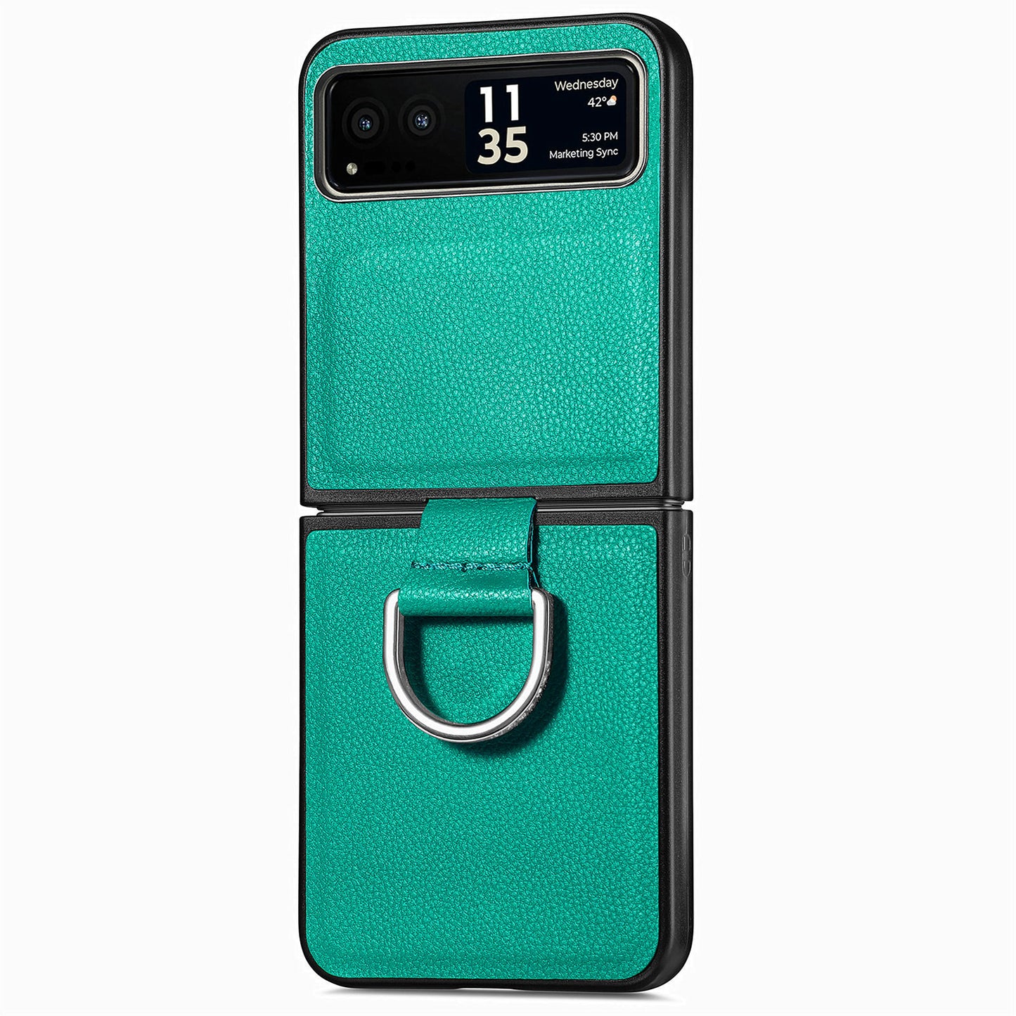 Finger Ring Holder Phone Case for Motorola Razr 40 5G , Litchi Texture Leather Coated PC Cover