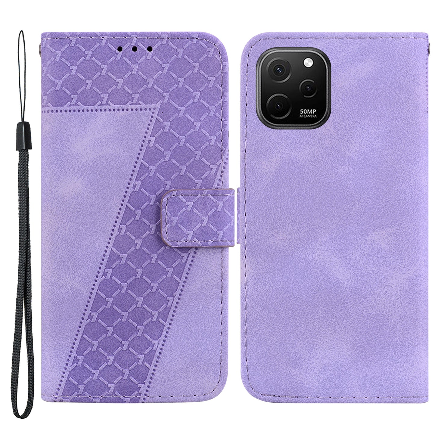 For Huawei nova Y61 4G Stand Cover Imprinted 7-Shape Pattern Wallet Flip Leather Phone Case