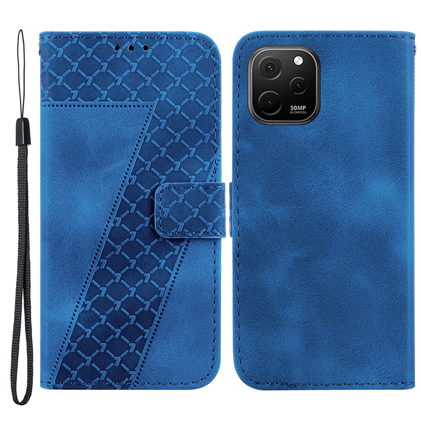 For Huawei nova Y61 4G Stand Cover Imprinted 7-Shape Pattern Wallet Flip Leather Phone Case