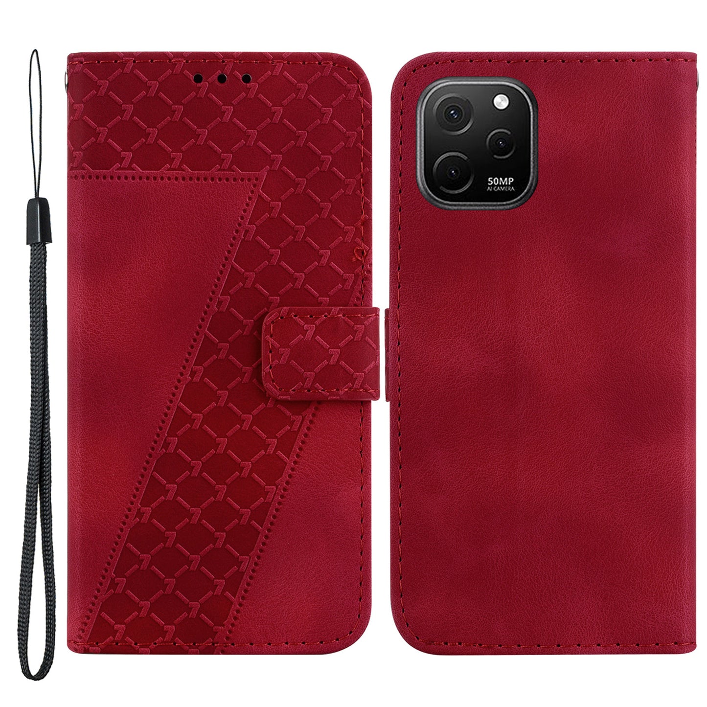For Huawei nova Y61 4G Stand Cover Imprinted 7-Shape Pattern Wallet Flip Leather Phone Case