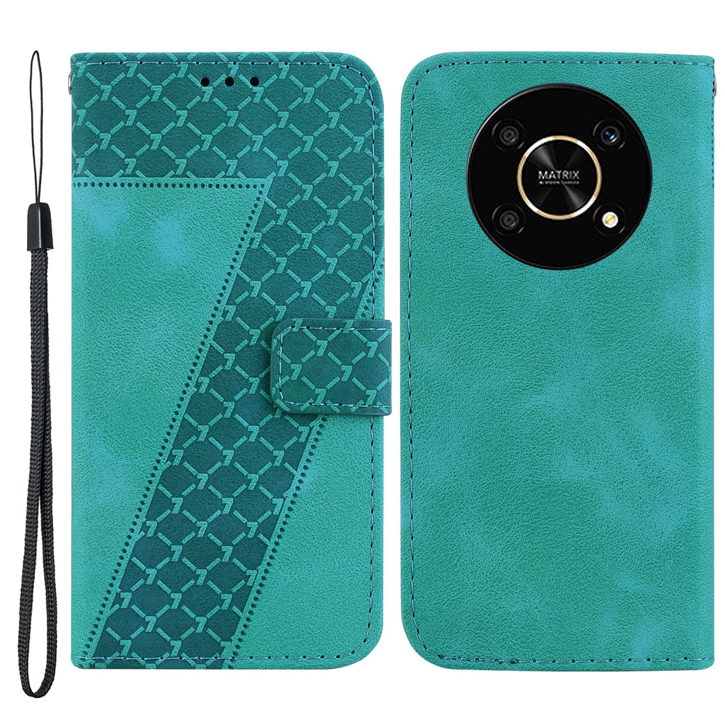 For Honor X9 4G / 5G Slim-Fit Shell Leather Phone Case Stand Imprinted 7-Shape Pattern Wallet Flip Cover