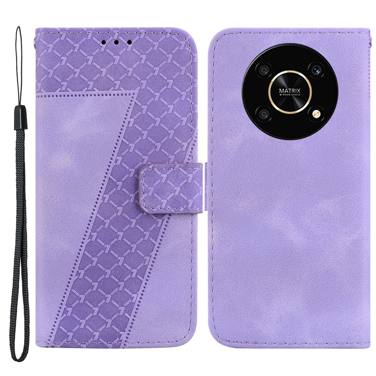 For Honor X9 4G / 5G Slim-Fit Shell Leather Phone Case Stand Imprinted 7-Shape Pattern Wallet Flip Cover
