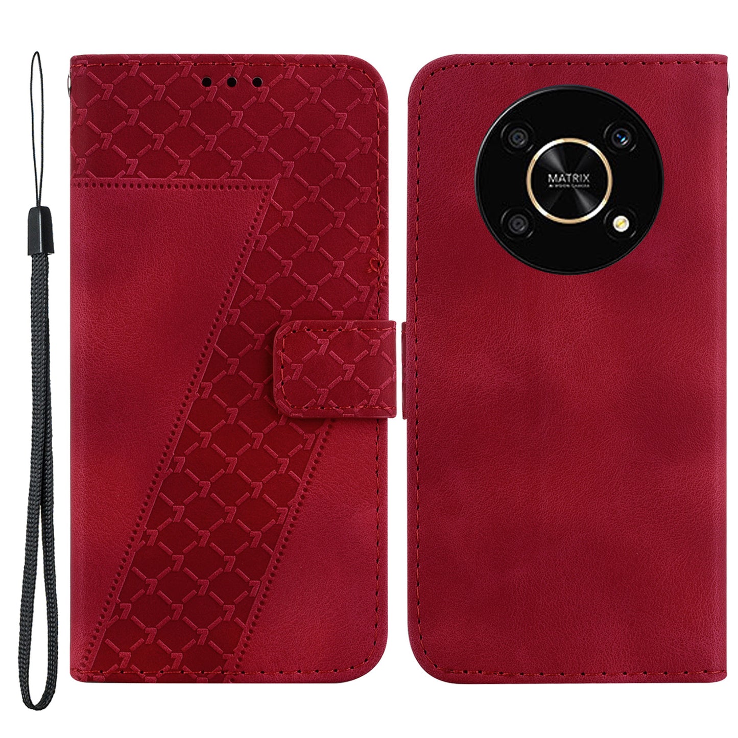 For Honor X9 4G / 5G Slim-Fit Shell Leather Phone Case Stand Imprinted 7-Shape Pattern Wallet Flip Cover