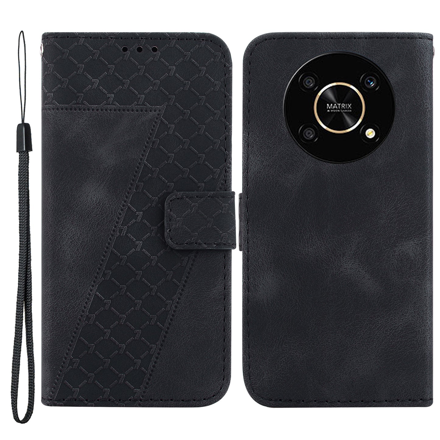 For Honor X9 4G / 5G Slim-Fit Shell Leather Phone Case Stand Imprinted 7-Shape Pattern Wallet Flip Cover