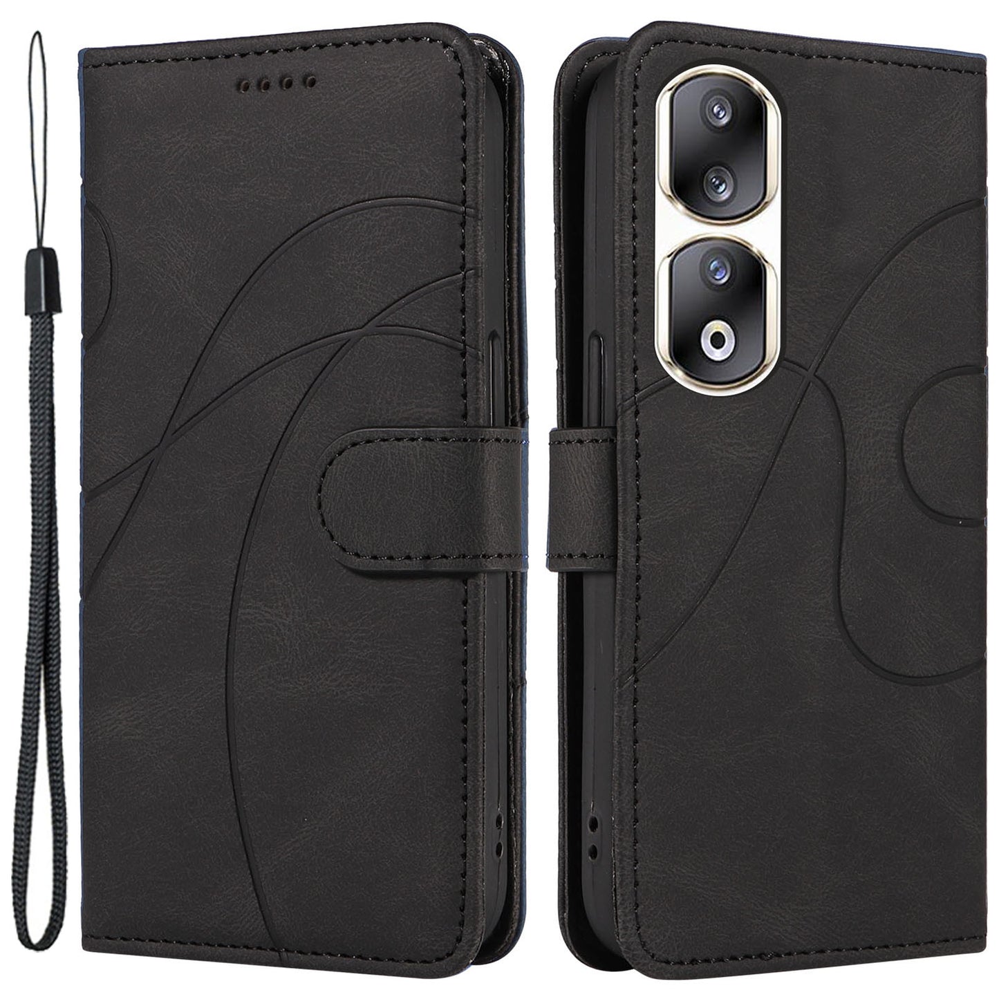 For Honor 90 Pro Slim-Fit Phone Case Imprinted Line Wallet Stand PU Leather Phone Cover